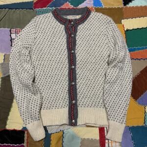 Vintage 90s L.L. Bean 100% Wool Heart Polka Dotted Cardigan Sweater Medium